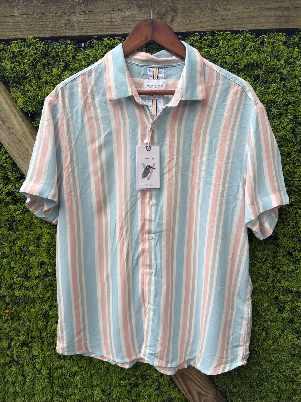 Denim & Flower Pastel Blue and Pink Striped Short-Sleeve Button Down NWT